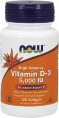 NOW Vitamin D-3 5.000 UI, 120 Cápsulas Blandas