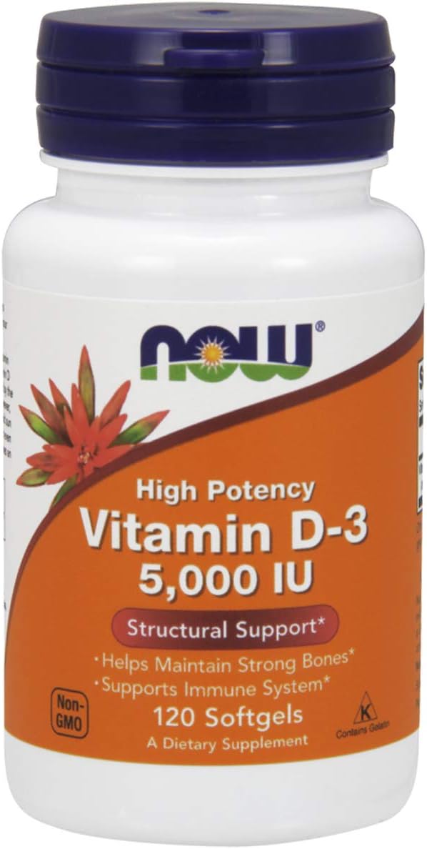 NOW Vitamin D-3 5.000 UI, 120 Cápsulas Blandas