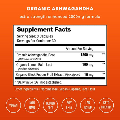 NutraChamps Ashwagandha Orgánica en Cápsulas, 2000mg con Melisa y Pimienta Negra – Image 2
