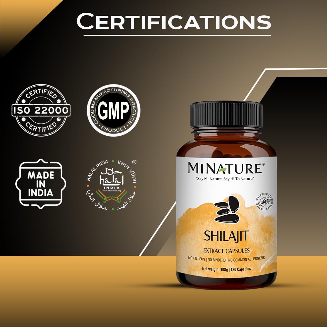 Shilajit Cápsulas 1000 mg con Ácido Fúlvico - 180 Cápsulas Vegetarianas - mi Nature