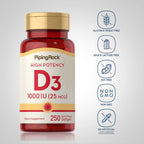Piping Rock Vitamina D3 1000 UI (25 mcg) | 250 Cápsulas Blandas | Suplemento No-GMO, Sin Gluten