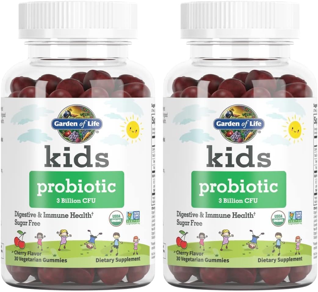 Garden of Life Probiótico Infantil 3 Mil Millones UFC, Sabor Cereza - Gominolas Sin Azúcar - Salud Digestiva e Inmunitaria - 30 Gominolas Vegetarianas