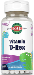 KAL Vitamin D-Rex, Vitamina D para Niños, Sabor Sandía Natural, 120 Micro Tabletas de Disolución Instantánea