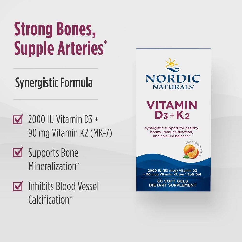 Nordic Naturals Vitamin D3 + K2, Sabor Naranja - 60 Cápsulas Blandas