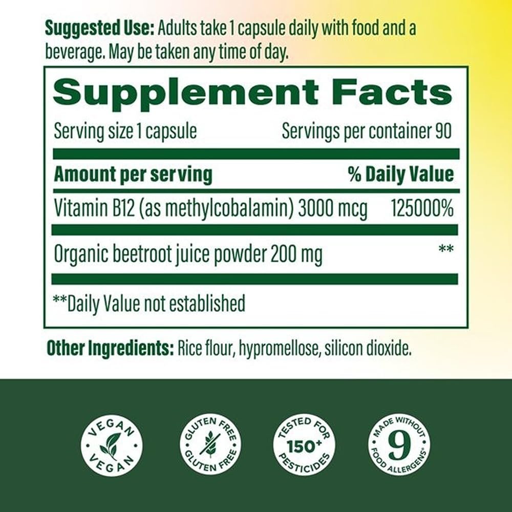 MegaFood Extra Strength Metil B12 3000 mcg, 90 Cápsulas