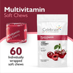 Celebrate Vitamins Multivitamínico Bariátrico en Pastillas Blandas - Vitaminas y Minerales Esenciales, Sin Azúcar ni Gluten - Para Bypass Gástrico y Gastrectomía en Manga - Cereza (60 unidades)