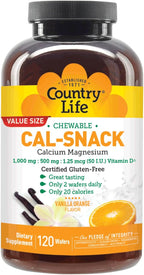 Country Life Cal-Snack - Comprimidos Masticables de Calcio y Magnesio con Vitamina D3, Sabor Naranja Vainilla