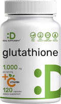 Glutathione Supplement 1,000mg Per Serving, 98% Purity | Plus Vitamin C 500mg, Active Reduced Form (GSH) | Intracellular Antioxidant – Supports Detoxification & Immune Health