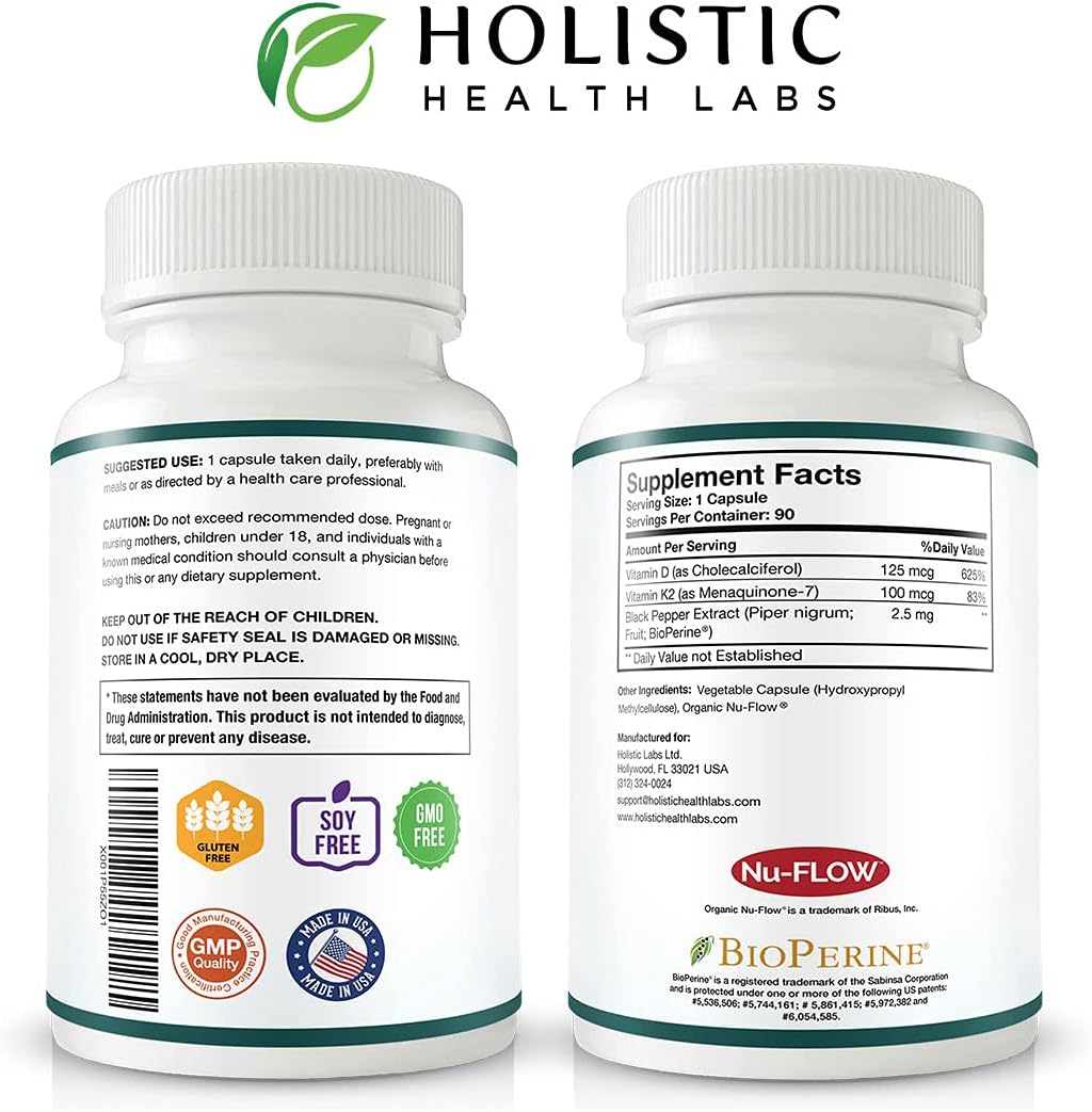 Max Absorption Vitamina D3 5000 UI + K2 MK-7 con BioPerine – 90 Cápsulas Vegetales