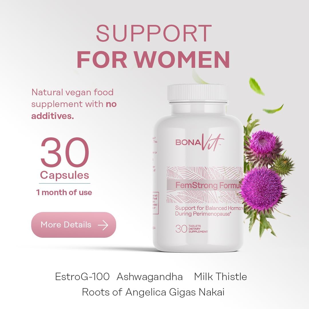Bonavit FemStrong - Complemento Natural para el Bienestar Femenino - Equilibrio Hormonal - 30 Comprimidos Veganos