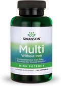Swanson Multi sin Hierro, Multivitamínico Diario para Adultos, 120 Cápsulas Blandas