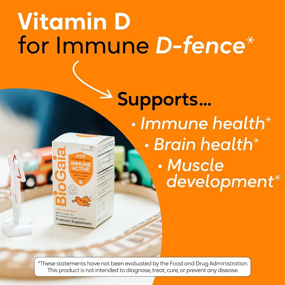 BioGaia Immune Active Kids | Probiótico + Vitamina D | Salud Digestiva e Inmune | 60 Comprimidos Masticables