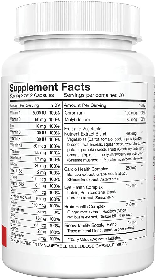 Silver Fern Multivitamínico Diario de Alimentos Integrales con Mezcla de Minerales Traza - 4 Botellas - 60 Cápsulas Vegetales Cada Una - 120 Días de Suministro - Natural, No Transgénico, Vegano - Cero Sintéticos