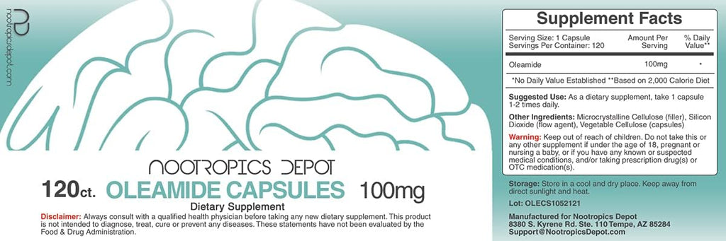 Nootropics Depot Oleamida 100 mg - 120 Cápsulas