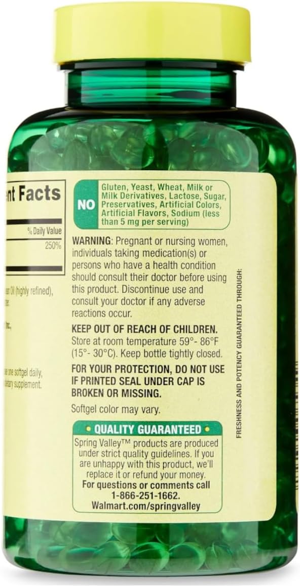 Spring Valley Vitamina D3 50 mcg (2.000 UI) - 400 Cápsulas Blandas + Pastillero Semanal