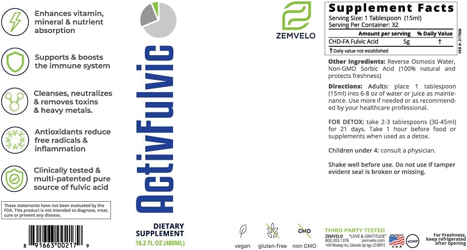 ActivFulvic – Suplemento Líquido de Ácido Fúlvico | 32 Días | Salud Digestiva y Absorción de Nutrientes