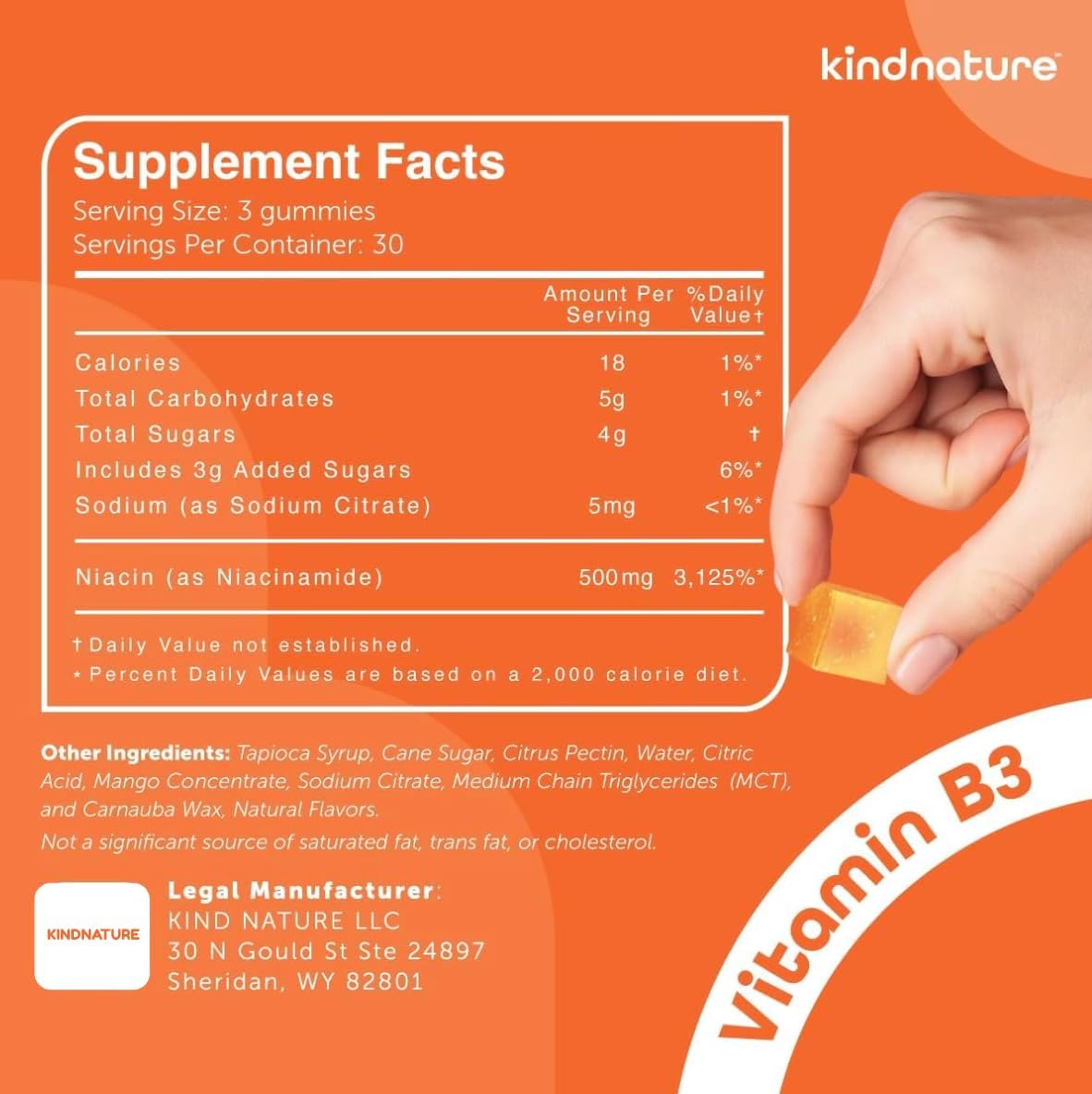 kindnature Gomitas de Vitamina B3 Niacinamida 500mg – Sin Flush – 90 Gomitas