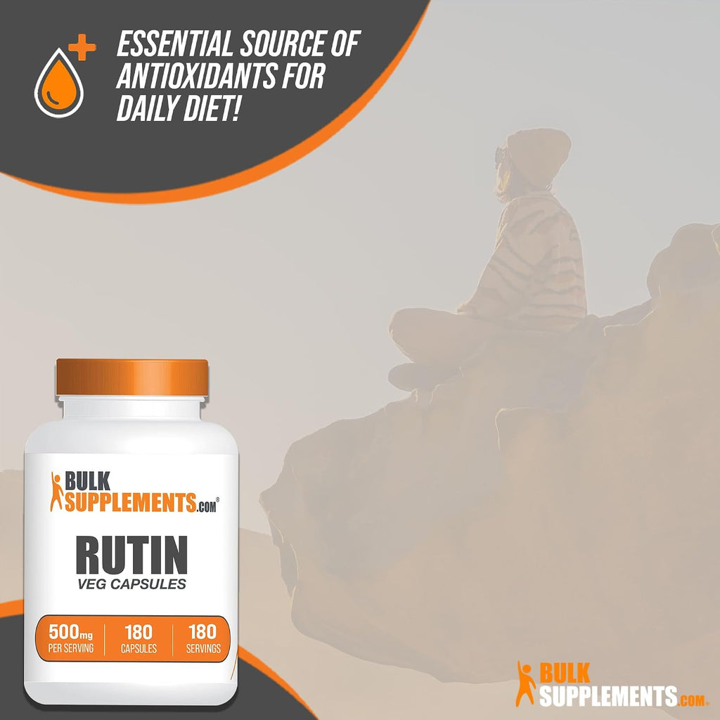 BulkSupplements.com Rutina 500mg Cápsulas - de Saphora Japonica, Complemento de Rutina, Antioxidante - Vegano y Sin Gluten, 1 Cápsula por Ración, 180 Cápsulas Vegetales