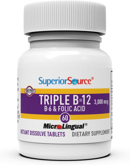 Superior Source NO Shot Triple B-12 3000 mcg B6 Ácido Fólico 800 mcg - 60 Comprimidos de Disolución Instantánea – Image 4