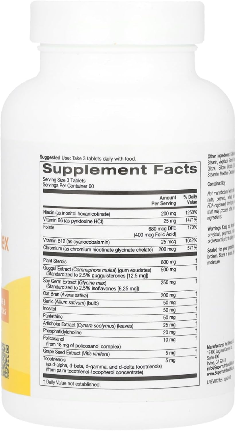 SuperNutrition Complejo de Esteroles Vegetales y Policosanol con Folato, Extracto de Guggul, Germen de Soja y Salvado de Avena, 180 Comprimidos