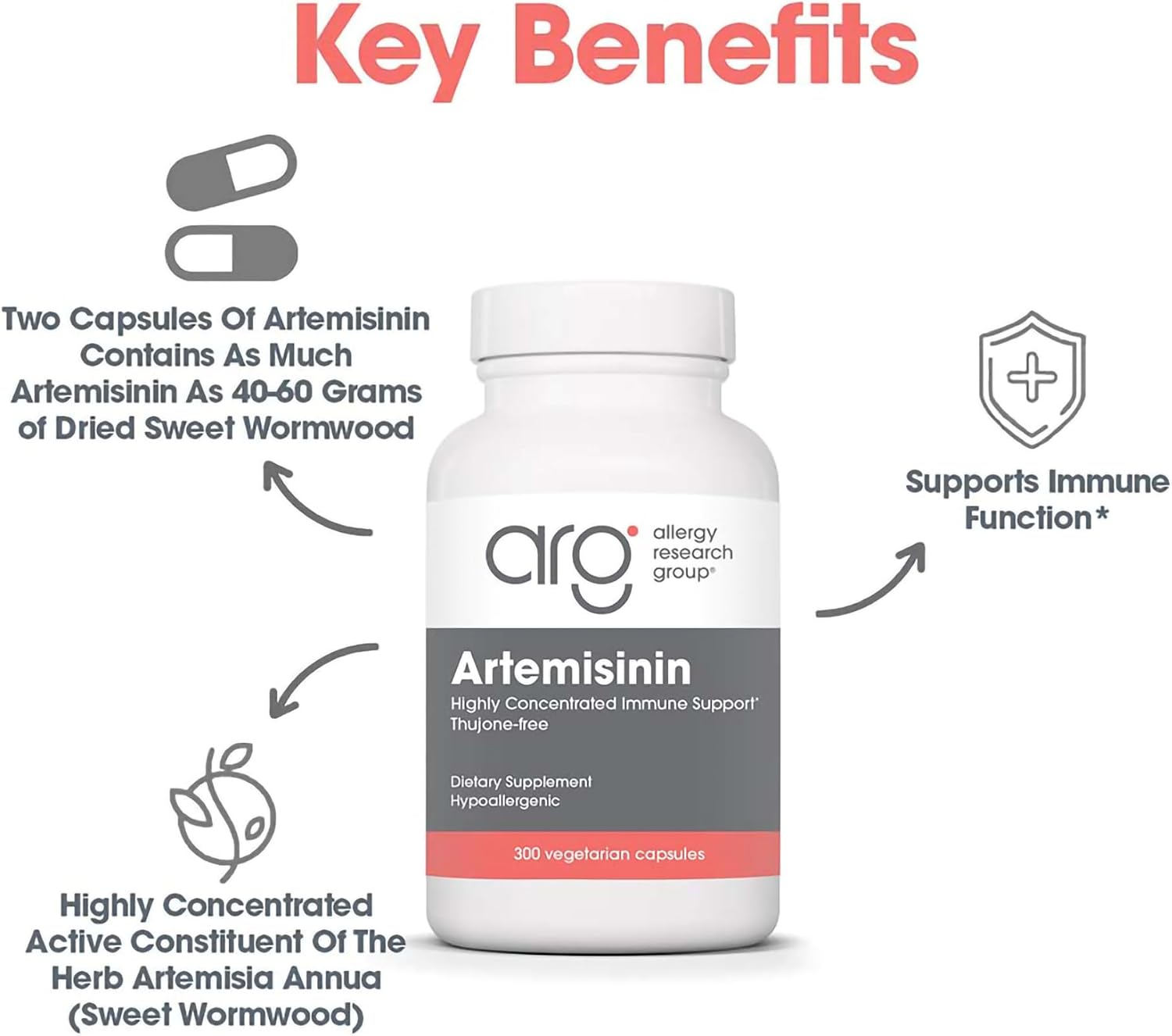 ARG Artemisinina - 200 mg de Extracto Concentrado de Artemisa Dulce por Dosis - Hipoalergénico y Vegetariano - 300 Cápsulas
