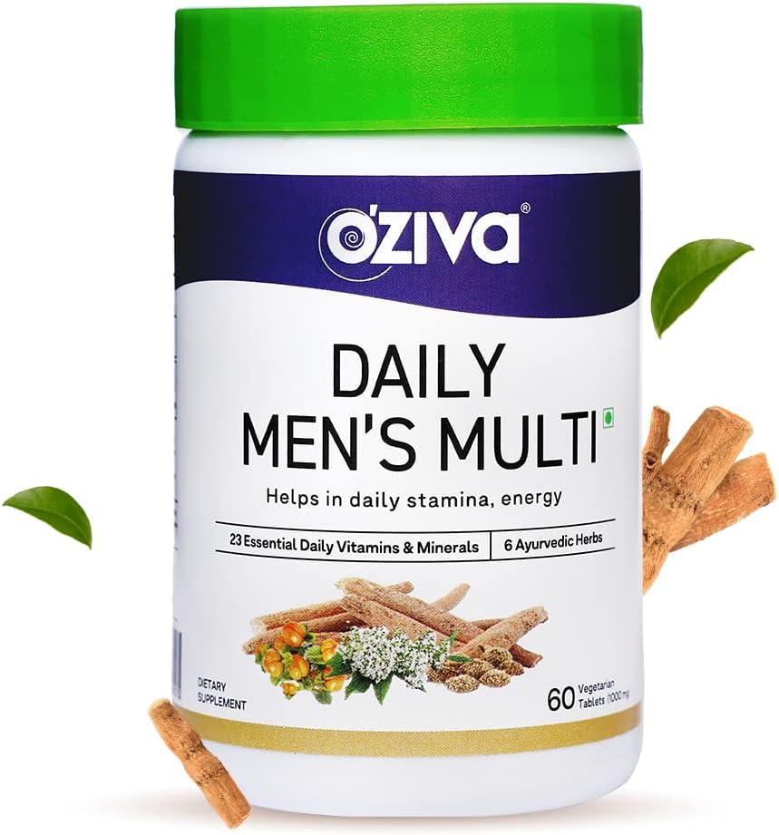 OZIVA Multivitamínico Diario para Hombres | 60 Cápsulas Veganas con Ashwagandha y 23 Vitaminas y Minerales