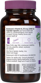Bluebonnet Nutrition Vitamina D3 2000 UI, 180 Cápsulas Vegetales