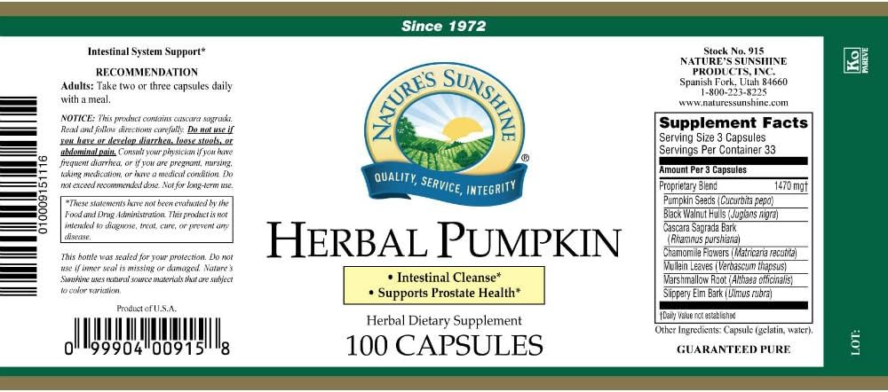 Nature's Sunshine Herbal Pumpkin 100 Cápsulas