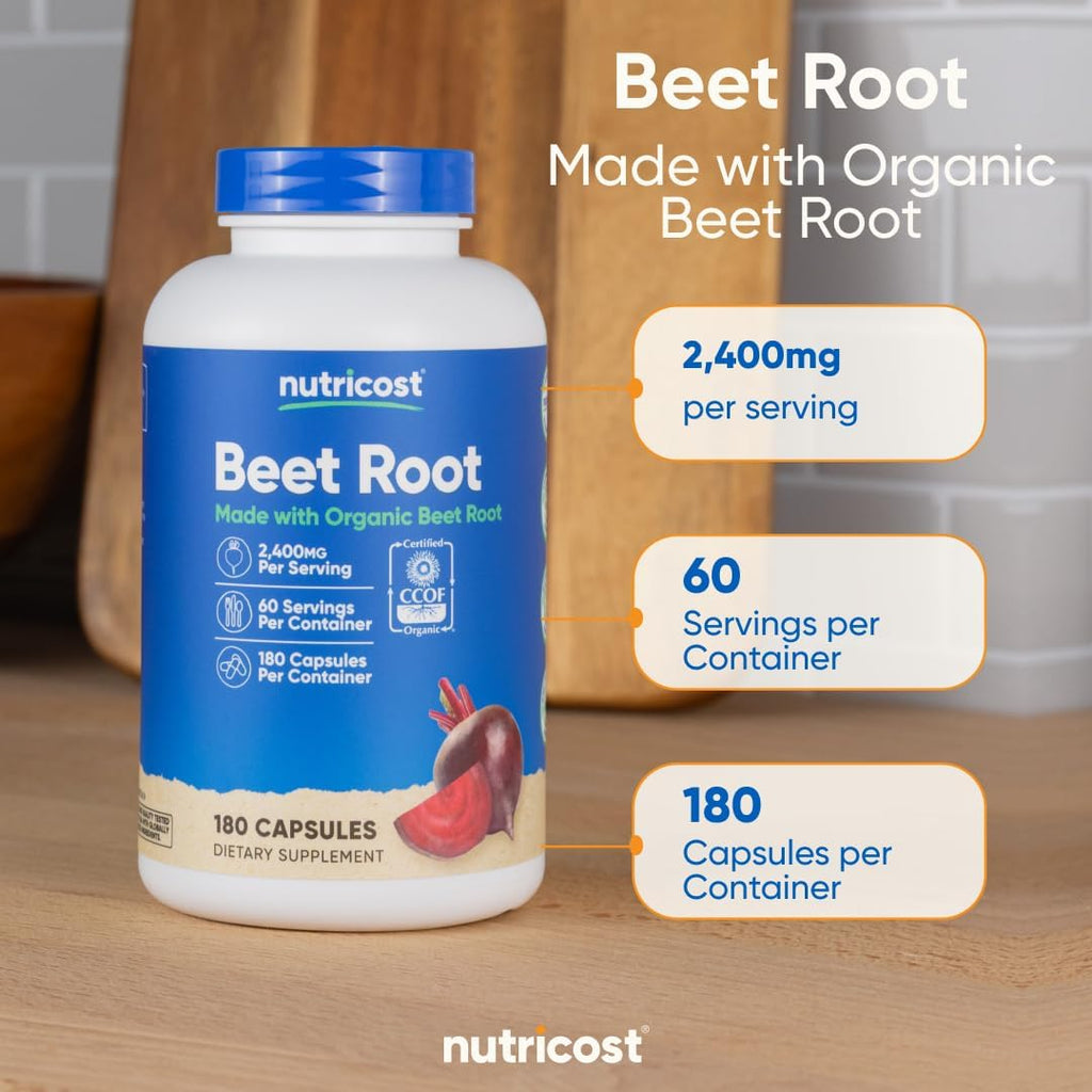 Nutricost Raíz de Remolacha Orgánica 2400mg, 180 Cápsulas - Certificado CCOF