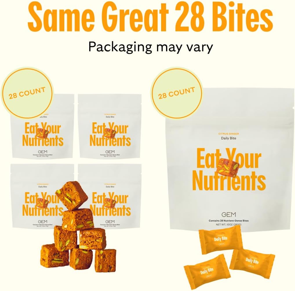GEM Daily Bite para Mujeres y Hombres – Bocado Multivitamínico con 20+ Nutrientes y Superalimentos (Jengibre Cítrico, 28 unidades)