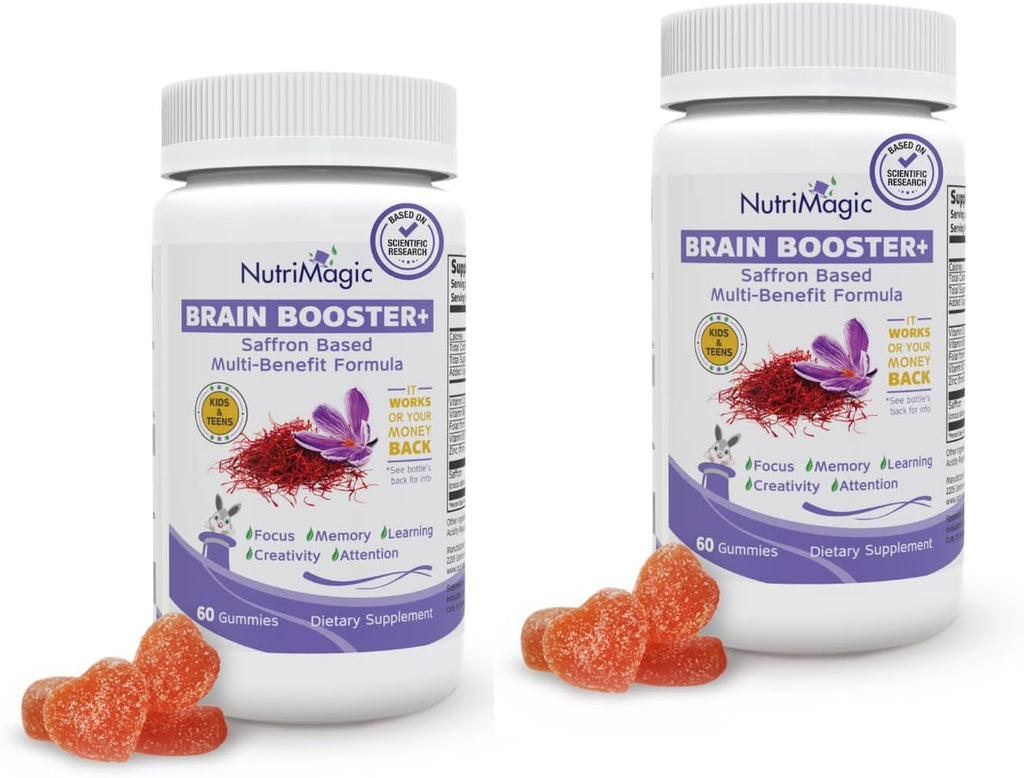 NutriMagic Kids Brain Booster+ – Gominolas de Azafrán con Multivitamínico para Niños (2 Paquetes, 60 Dosis)