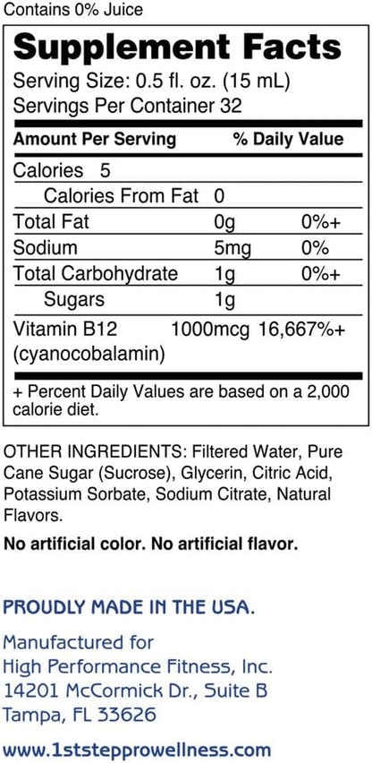1st Step Liquid B-12 - Vitamina B12 Líquida – Contribuye al metabolismo energético normal: Facilita la conversión – Image 4