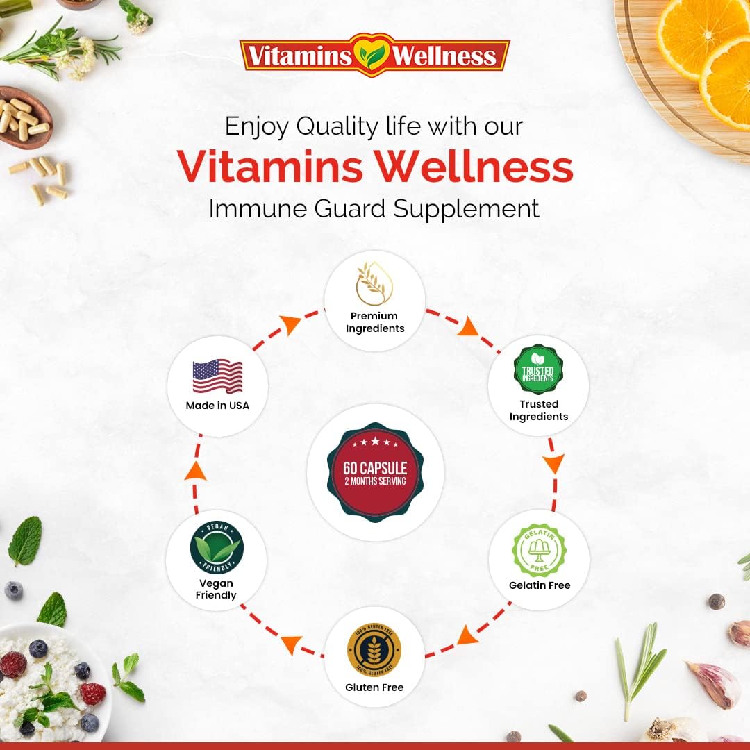 Vitamins Wellness - 10 en 1 Suplemento Inmunidad con Saúco, Zinc y Vitamina C - 60 Cápsulas Veganas
