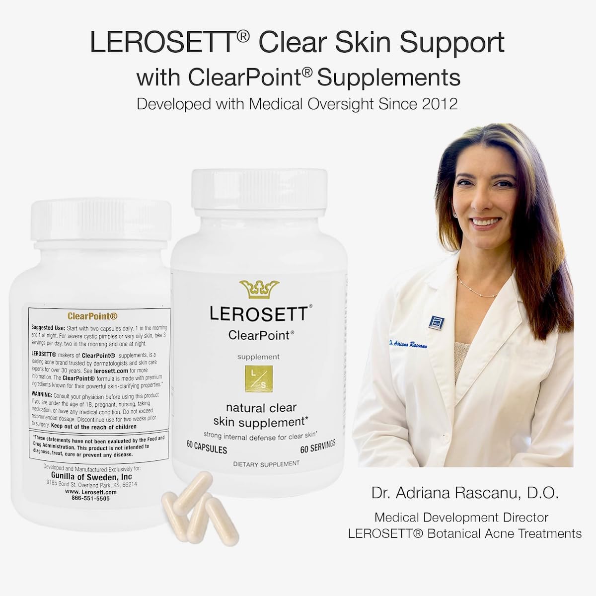 LEROSETT ClearPoint Anti Acne Pills, 60 Cápsulas - Gunilla Of Sweden