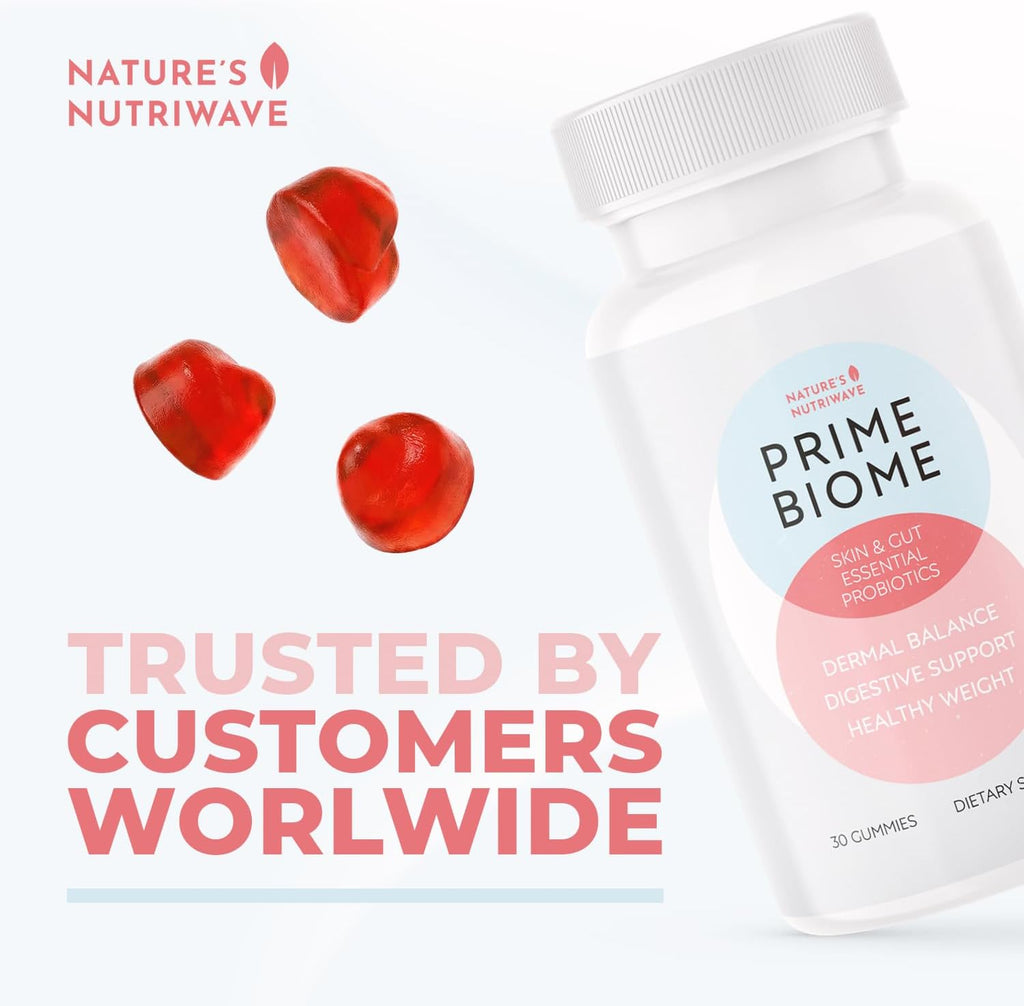 PrimeBiome Gummies – Gominolas Probióticas con Inulina, Lion's Mane y Jengibre – 30 Unidades (Suministro para 6 Meses) – No GMO, Sin Estimulantes, Certificado GMP