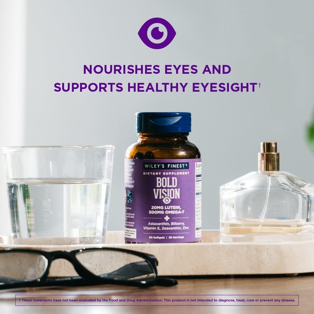 Wiley's Finest Wild Alaskan Fish Oil Bold Vision - Suplemento de Omega-7, Luteína y Zeaxantina para la Salud Visual - 60 Cápsulas Blandas