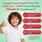 Human Beanz Vitamin D3 Jelly Bean Gummies para Niños, 25mcg/1000 UI, 120 Gominolas Sabor Fresa