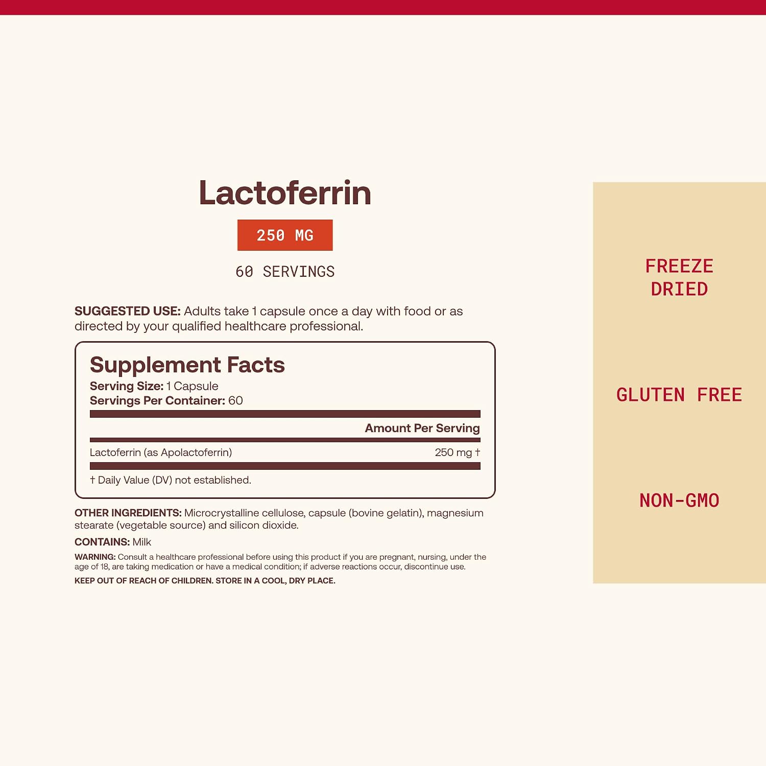 Jarrow Formulas Lactoferrina 250 mg - 60 Cápsulas