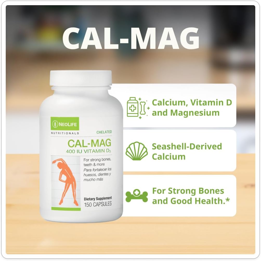 NeoLife – Cal-Mag Quelado con Vitamina D 400 UI | 150 Cápsulas Blandas
