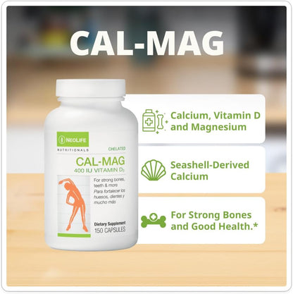 NeoLife – Cal-Mag Quelado con Vitamina D 400 UI | 150 Cápsulas Blandas – Image 2