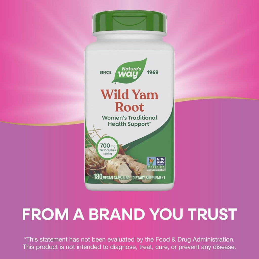 Nature's Way Cápsulas de Raíz de Ñame Silvestre, 700 mg por 2 cápsulas, 180 cápsulas veganas