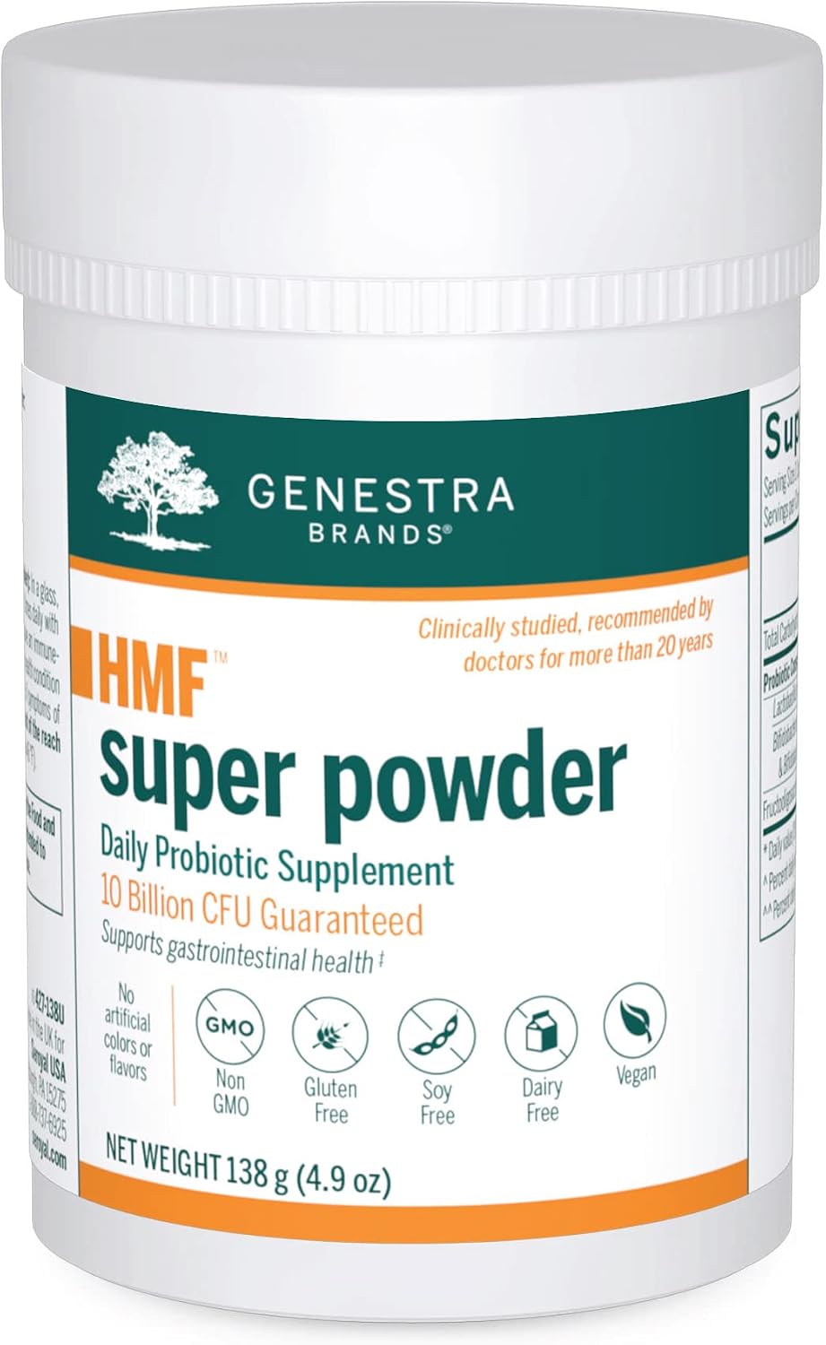 Genestra Brands HMF Super Powder - Probiótico en Polvo para la Salud Intestinal (4.9 oz)