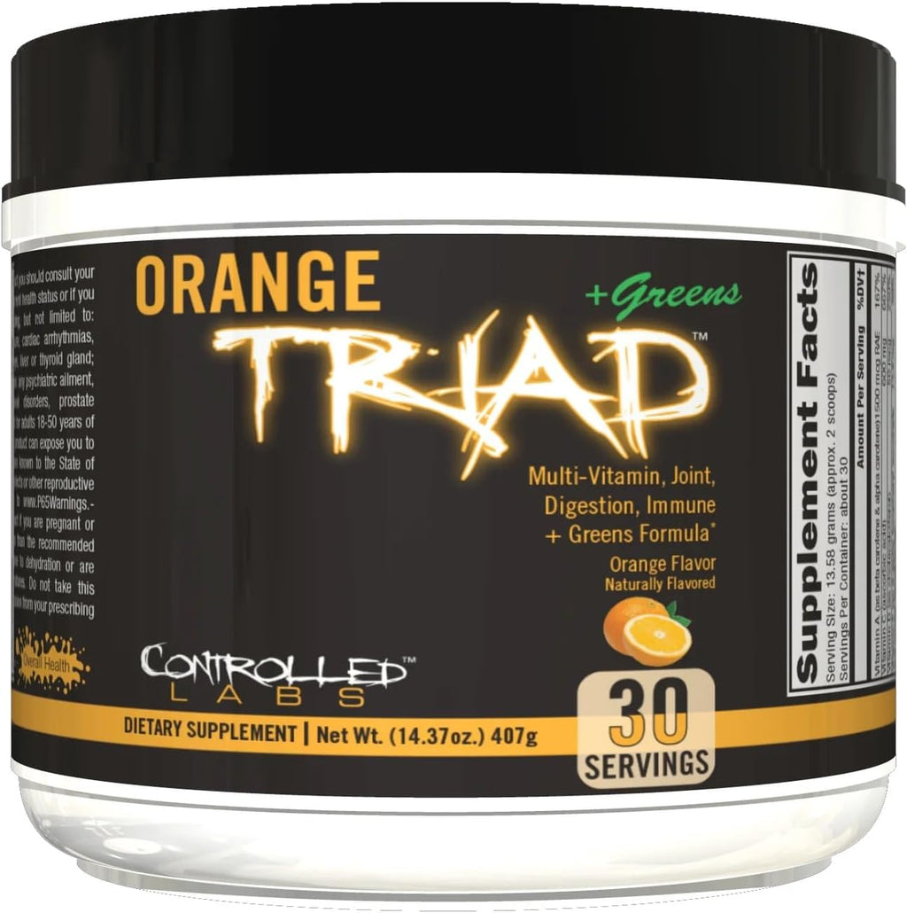 CONTROLLED LABS Orange Triad Plus Greens - Multivitamínico Deportivo para Hombres y Mujeres, 30 Dosis