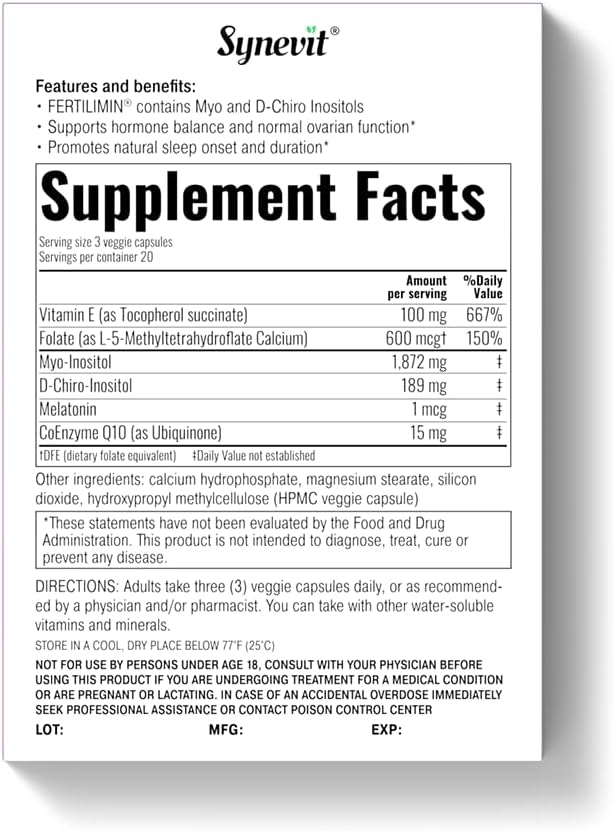 Fertilimin® Suplemento de Fertilidad para Mujeres – Apoya la Ovulación, Equilibrio Hormonal, SOP y Ciclos Regulares | 60 Comprimidos