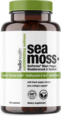 HELLO HEALTH Organic Irish Sea Moss Cápsulas - Musgo Marino Silvestre con Raíz de Bardana y Fucus, Bioperina, 120 Cápsulas