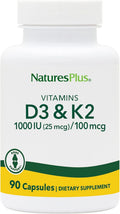 NaturesPlus Vitamina D3 1000 UI y K2 100 mcg - 90 Cápsulas Vegetarianas