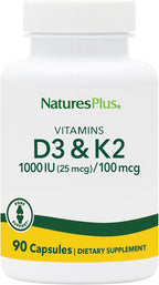 NaturesPlus Vitamina D3 1000 UI y K2 100 mcg - 90 Cápsulas Vegetarianas
