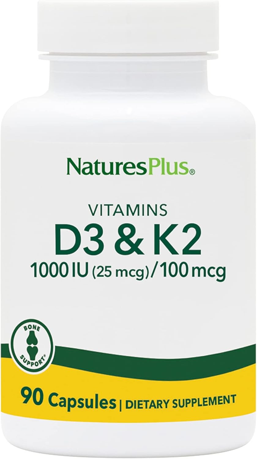NaturesPlus Vitamina D3 1000 UI y K2 100 mcg - 90 Cápsulas Vegetarianas