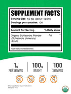 BulkSupplements.com Polvo Orgánico de Schisandra - Suplemento de Schisandra Orgánico, de Baya de Schisandra - Sin Gluten - 1g por Ración, 100g
