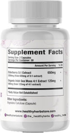 Healthy Herbs Wildcrafted Elderberry Sea Moss Capsules | 2600mg Irish Sea Moss + Elderberry | Vegano, No-GMO (60 Cápsulas)